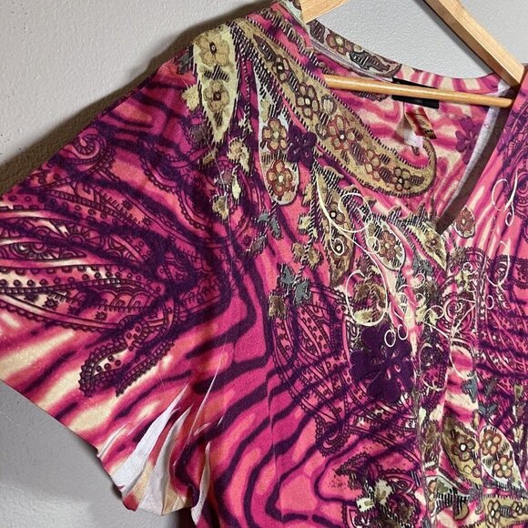 Appropriate Behavior Short Sleeve Hot Pink Floral Print T-Shirt Women's 4X - Picture 2 of 5